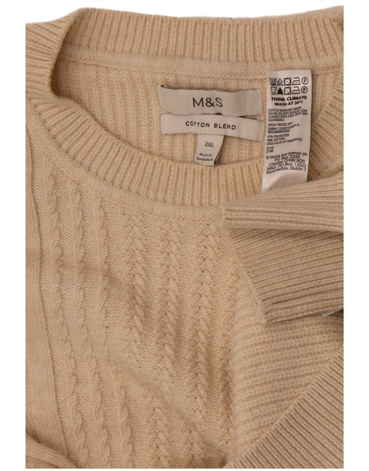 Marks & Spencer Mens Crew Neck Jumper Sweater 2XL Beige Polyester