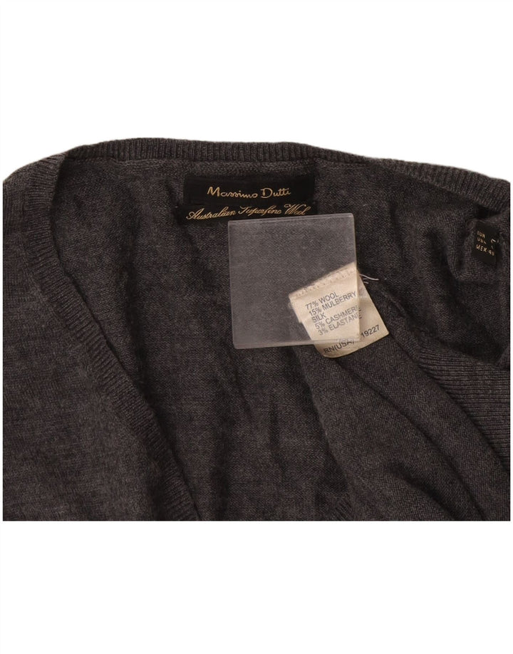 Massimo Dutti Mens V-Neck Jumper Sweater Large Grey Wool