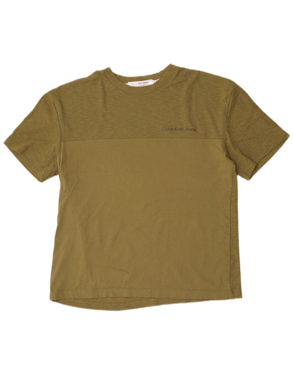 Calvin Klein Mens T-Shirt Top Medium Khaki Colourblock