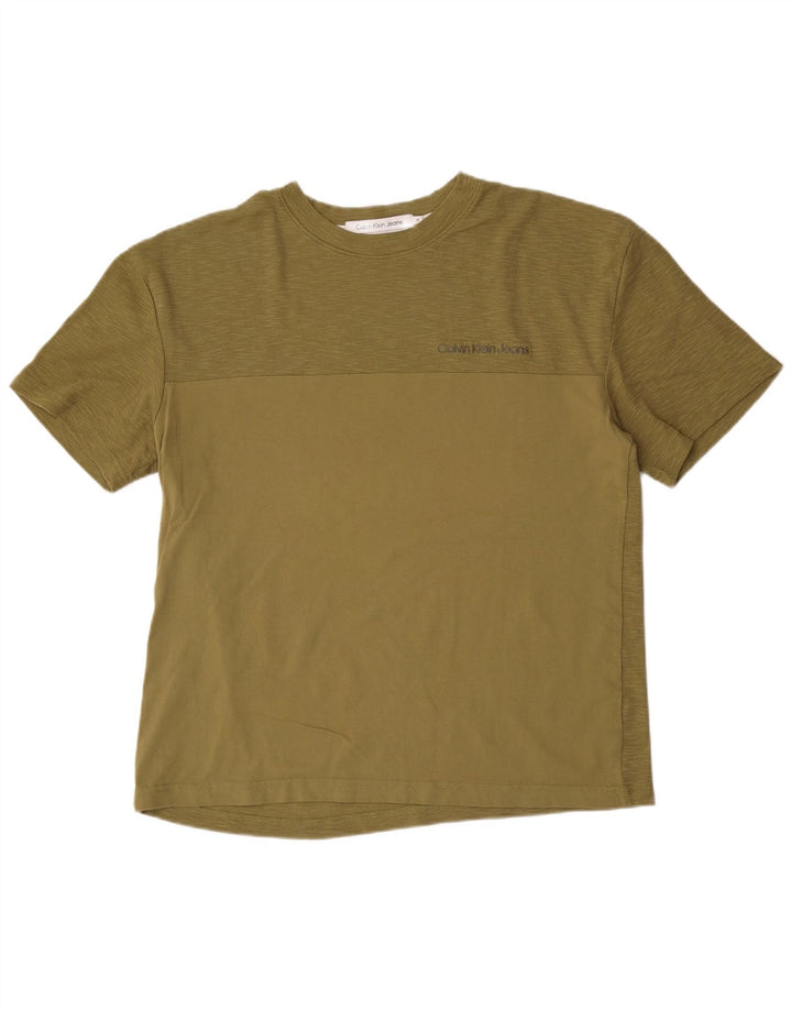 Calvin Klein Mens T-Shirt Top Medium Khaki Colourblock