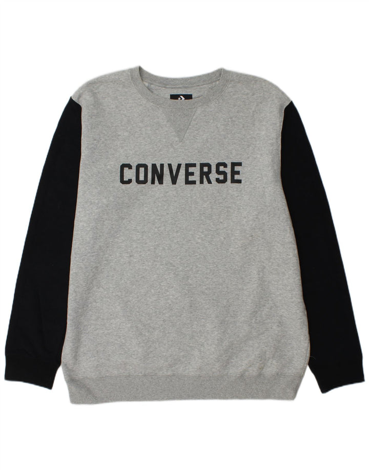 CONVERSE Mens Graphic Sweatshirt Jumper XL Grey Colourblock Cotton