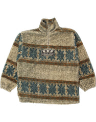 UNCLE SAM Mens Zip Neck Fleece Jumper Medium Grey Fair Isle Polyester