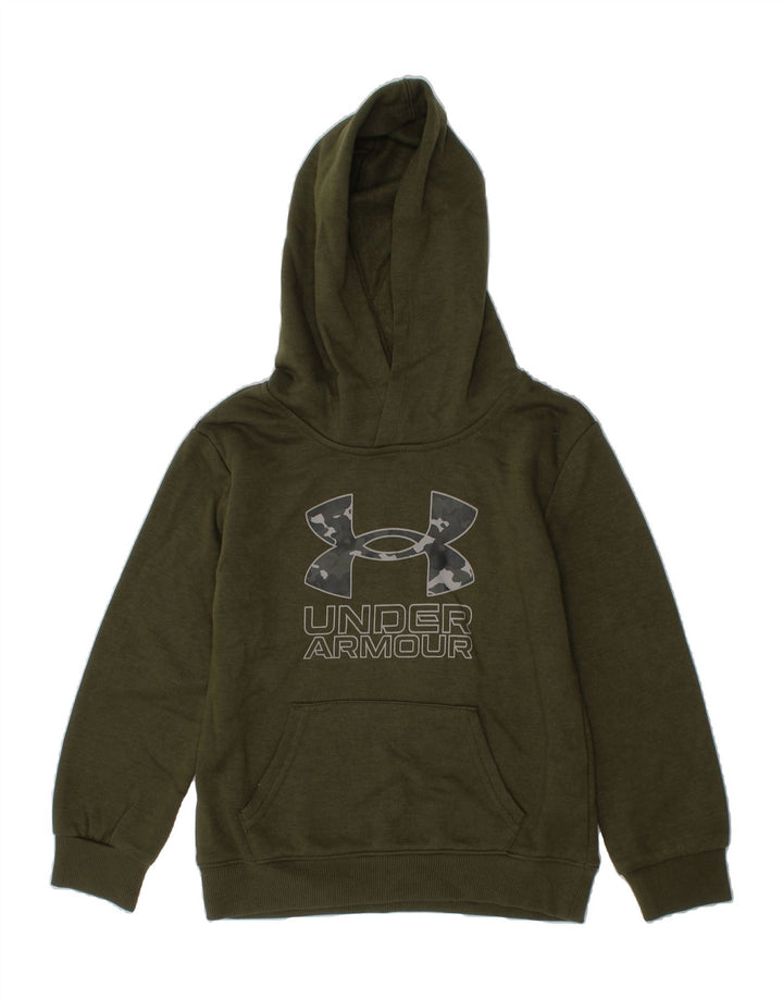 UNDER ARMOUR Boys Graphic Hoodie Jumper 6-7 Years Khaki Cotton Vintage Under Armour and Second-Hand Under Armour from Messina Hembry 