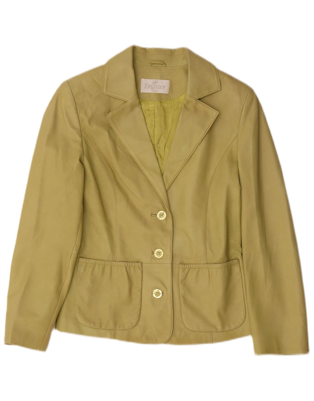 Elegance Womens 3 Button Leather Blazer Jacket UK 10 Small  Green Leather