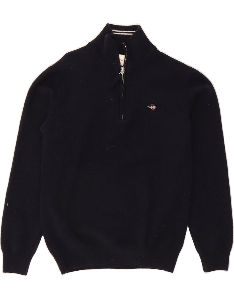 GANT Womens Zip Neck Jumper Sweater UK 14 Medium Navy Blue Lambswool Vintage Gant and Second-Hand Gant from Messina Hembry 