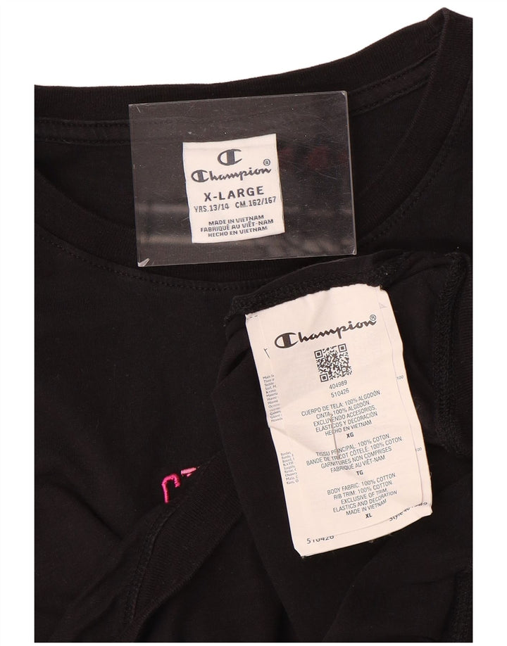 CHAMPION Girls T-Shirt Top 13-14 Years XL Black Cotton