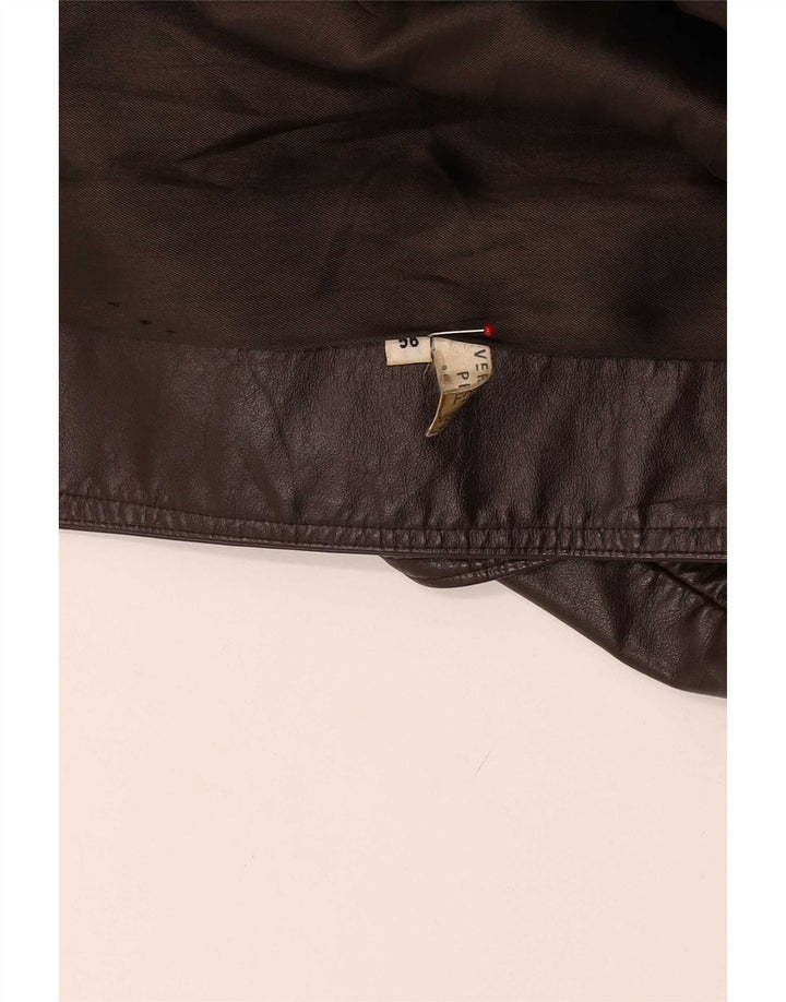 Vintage Mens Leather Double Breasted Coat IT 56 2XL Brown Classic