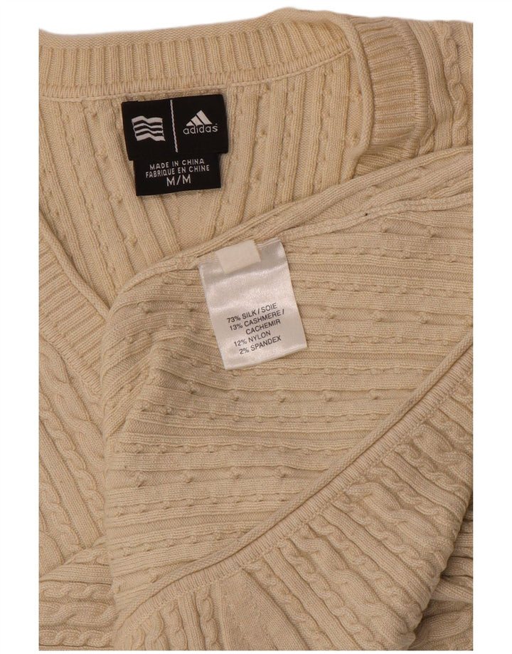 ADIDAS Womens V-Neck Jumper Sweater UK 12 Medium Beige Silk