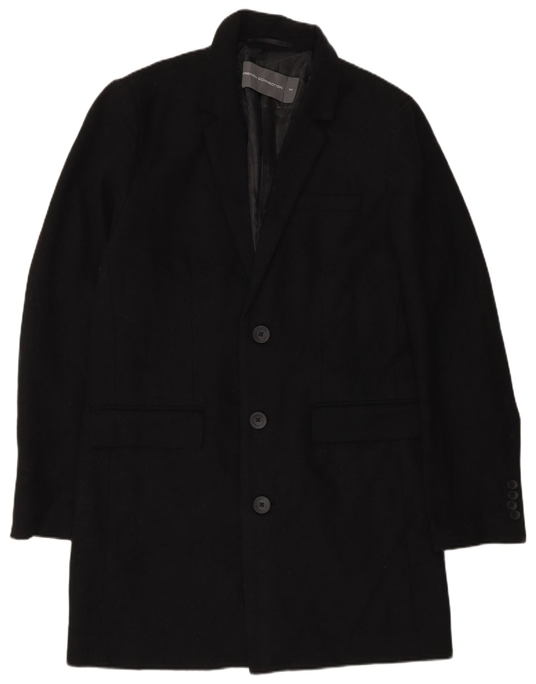 French Connection Mens Overcoat UK 38 Medium Black Wool
