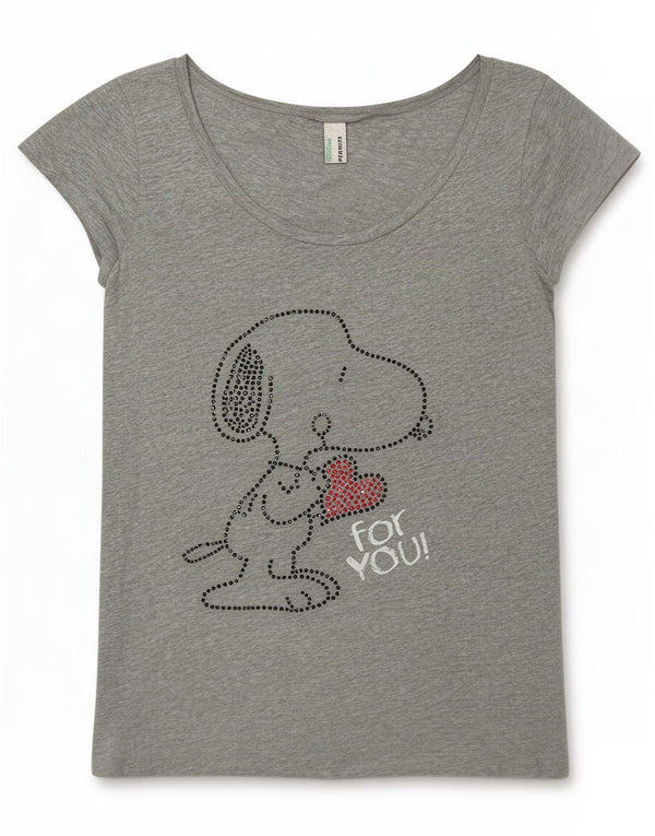 Benetton Womens Peanuts Graphic T-Shirt Top UK 14 Medium Grey Flecked