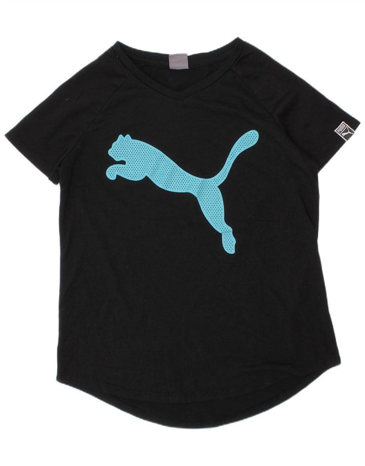 Puma Girls Graphic T-Shirt Top 12-13 Years Large Black Polyester