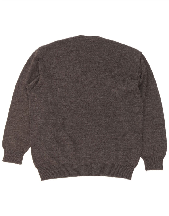 Rinaldi Mens V-Neck Jumper Sweater Medium Grey Geometric Wool