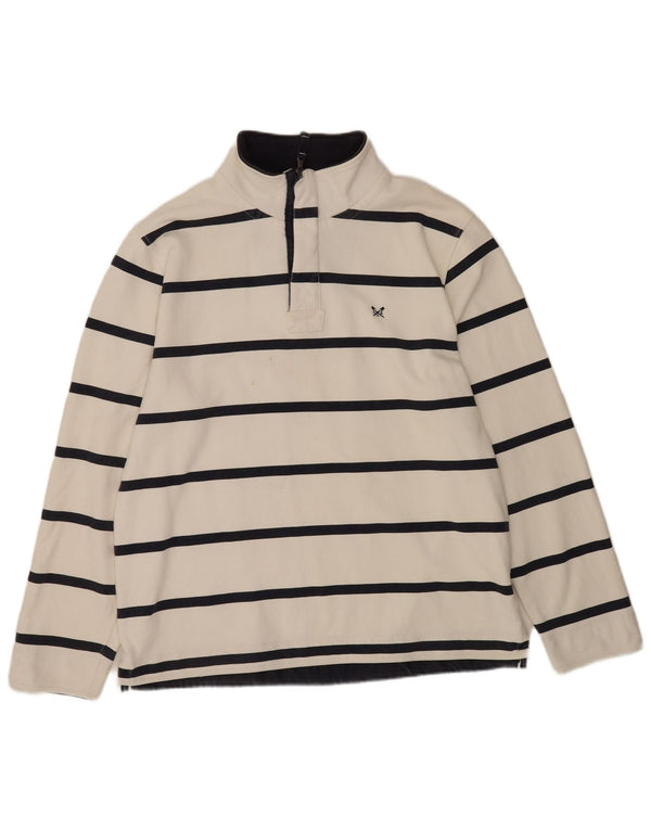 Crew Clothing Mens Zip Neck Sweatshirt Jumper 2XL White Striped Cotton