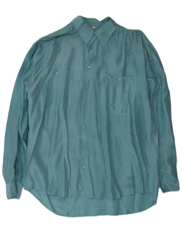 AQUILA Mens Shirt Large Blue Silk