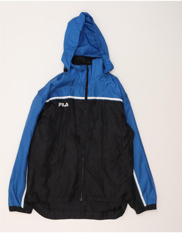 Fila Mens Hooded Rain Jacket UK 40 Large Navy Blue Colourblock Nylon