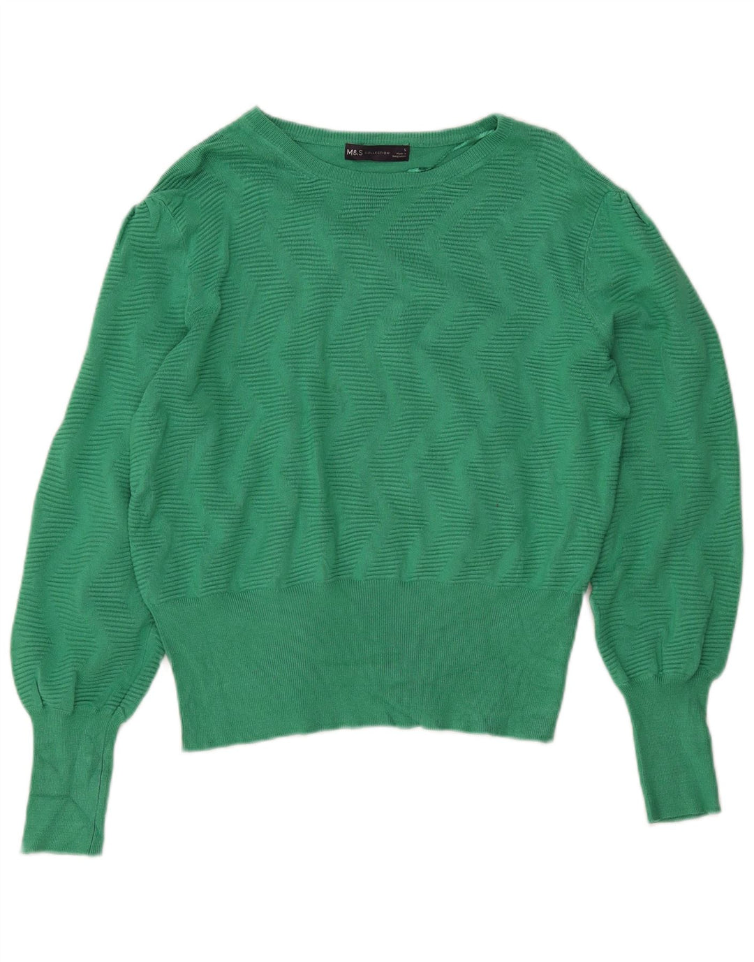 Marks & Spencer Womens Crop Boat Neck Jumper Sweater UK 14 Large Green
