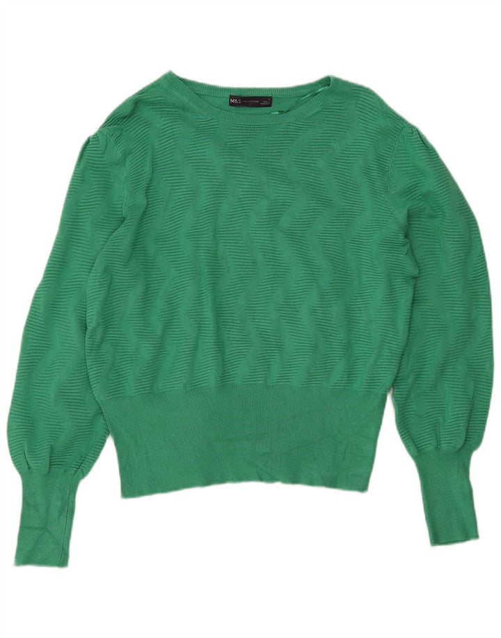 Marks & Spencer Womens Crop Boat Neck Jumper Sweater UK 14 Large Green