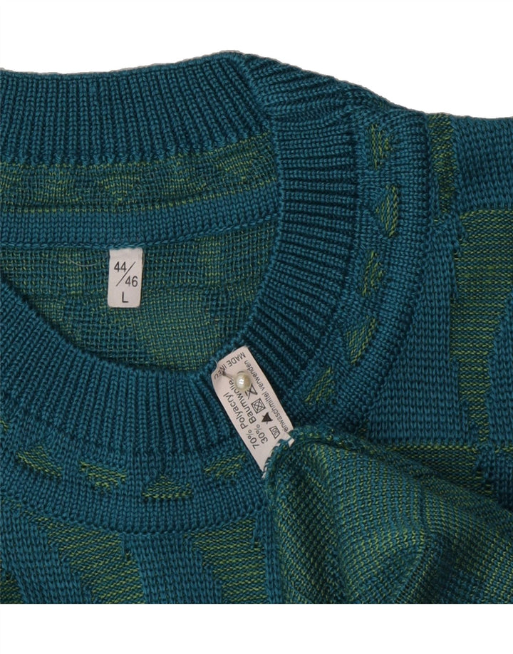VINTAGE Womens Crew Neck Jumper Sweater IT 44/46 Large Blue Geometric Vintage Vintage and Second-Hand Vintage from Messina Hembry 
