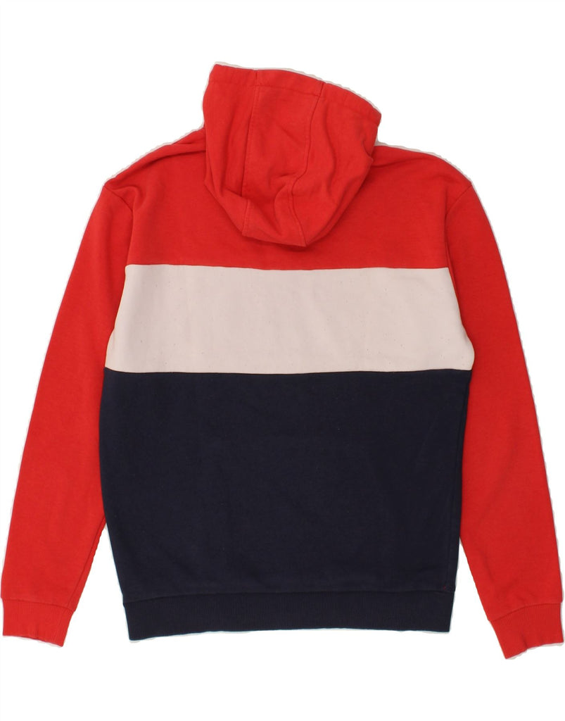 FILA Womens Graphic Hoodie Jumper UK 14 Medium Red Colourblock Cotton | Vintage Fila | Thrift | Second-Hand Fila | Used Clothing | Messina Hembry 