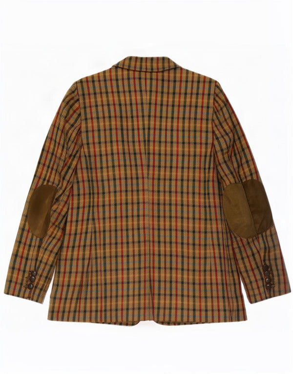 DAKS Womens 2 Button Blazer Jacket UK 16 Large Khaki Gingham Wool