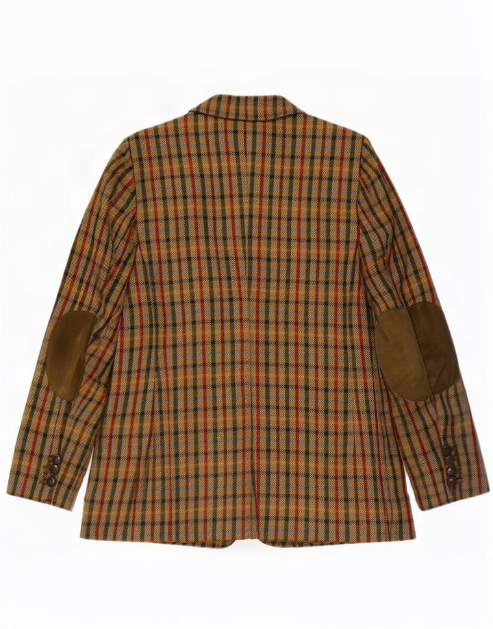 DAKS Womens 2 Button Blazer Jacket UK 16 Large Khaki Gingham Wool