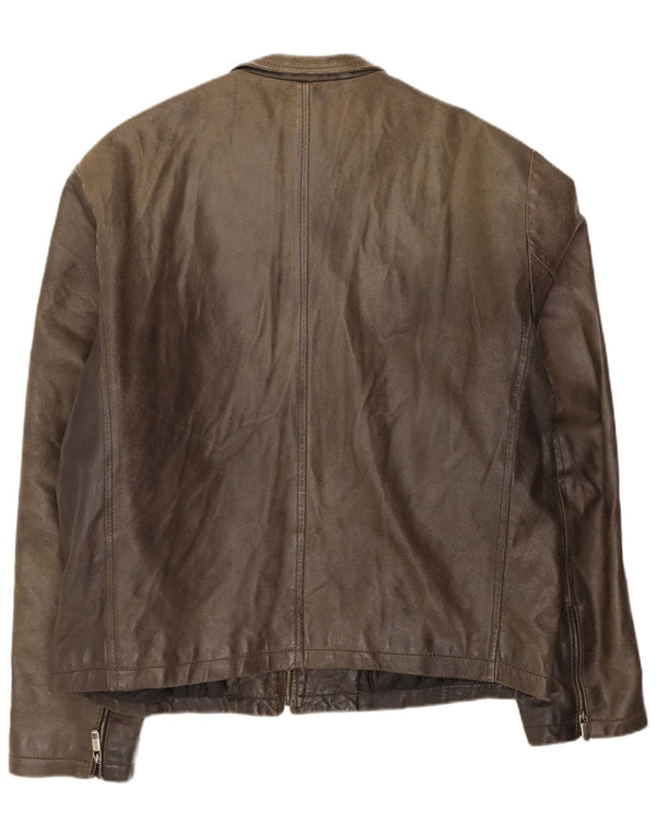 Planet Mens Leather Jacket IT 54 2XL Green