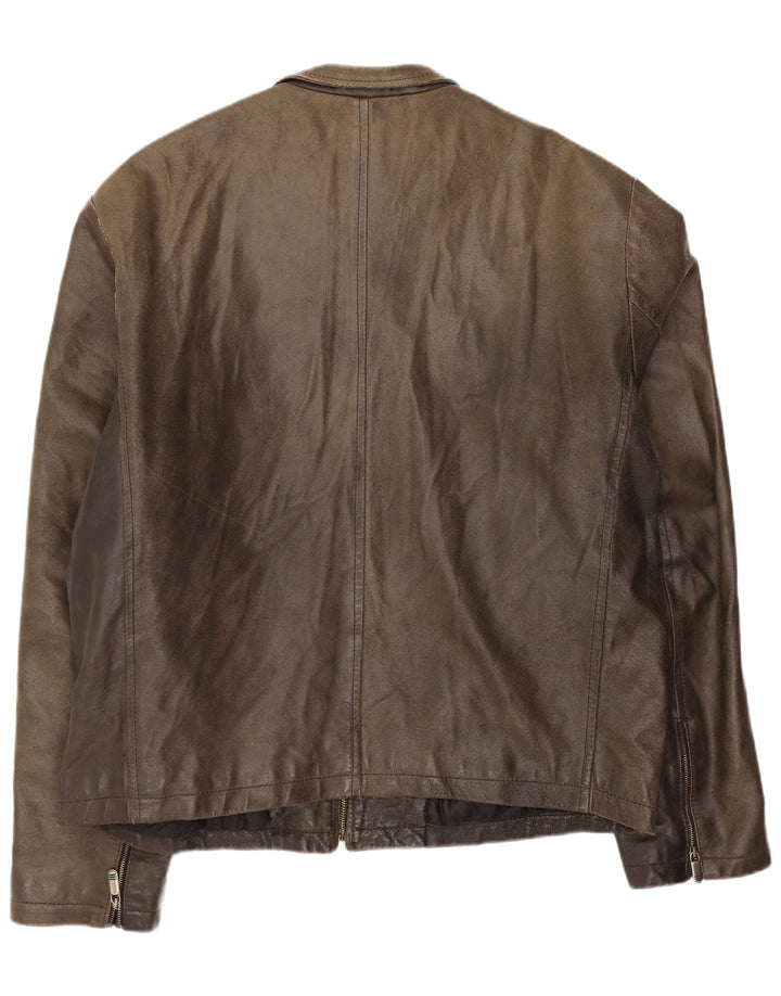 Planet Mens Leather Jacket IT 54 2XL Green