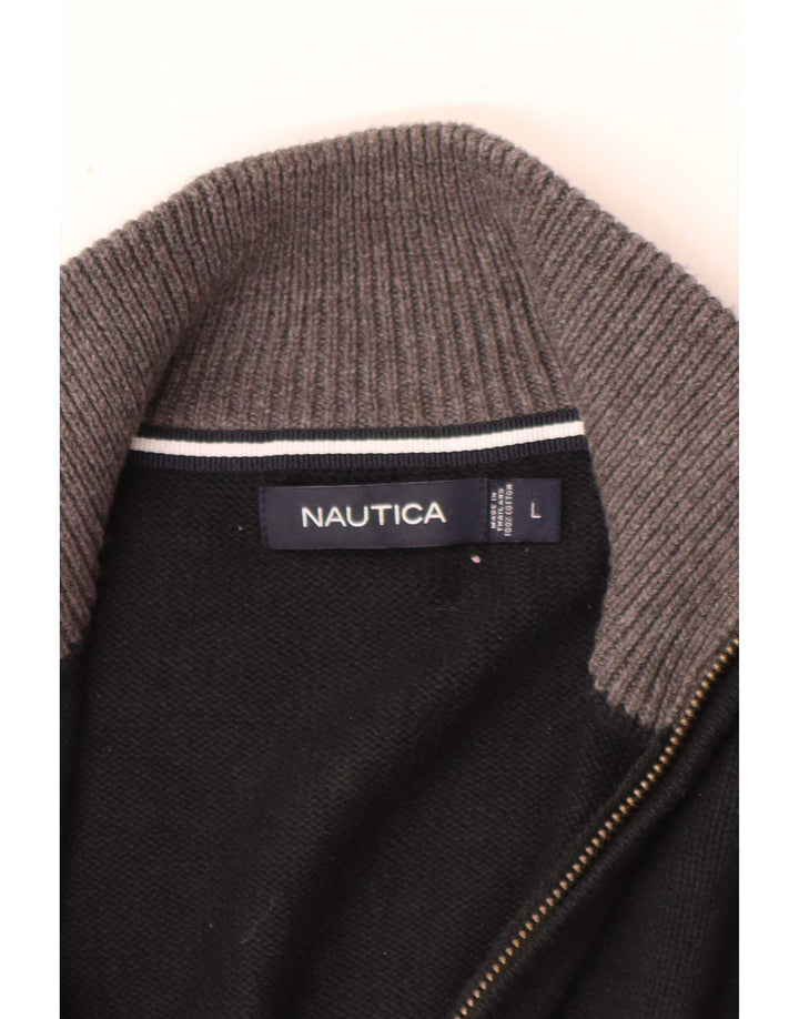 Nautica Mens Cardigan Sweater Large Navy Blue Cotton