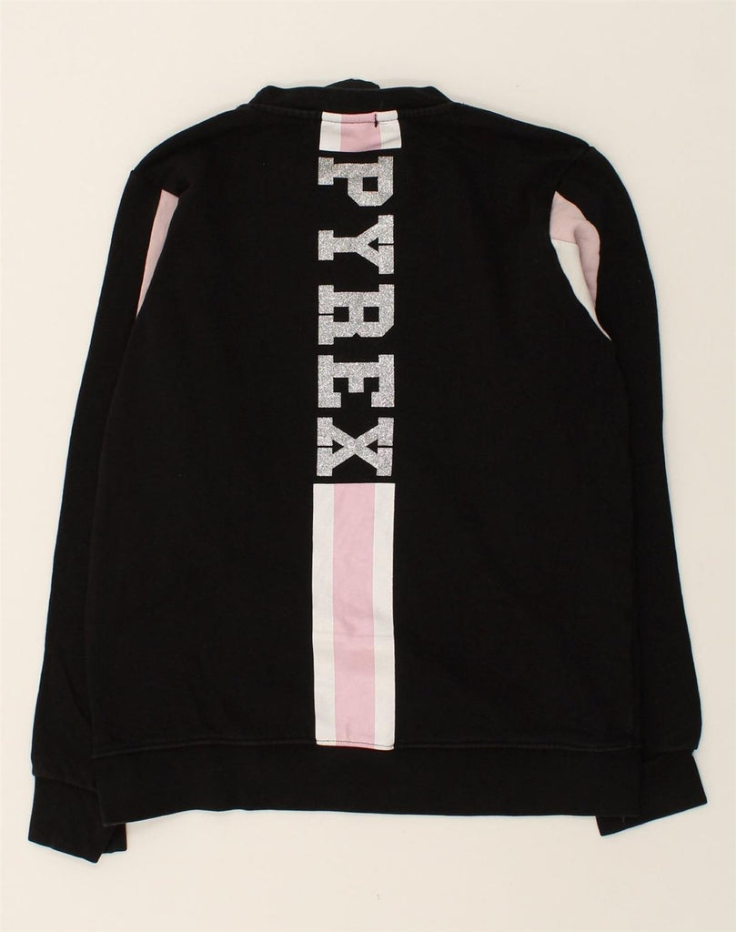 PYREX Womens Graphic Sweatshirt Jumper UK 14 Medium Black Colourblock | Vintage Pyrex | Thrift | Second-Hand Pyrex | Used Clothing | Messina Hembry 