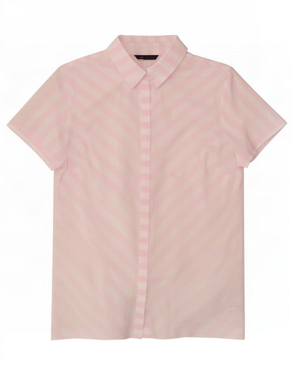 Marks & Spencer Womens Short Sleeve Shirt UK 12 Medium White Striped