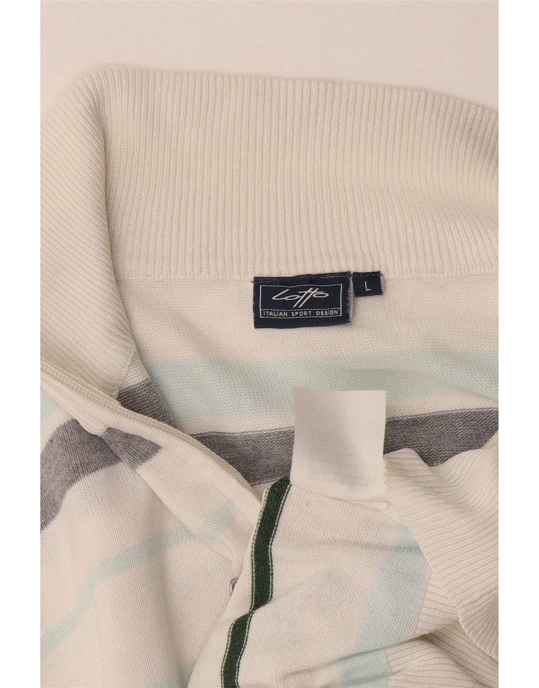 Lotto Mens Zip Neck Jumper Sweater Large White Striped Cotton