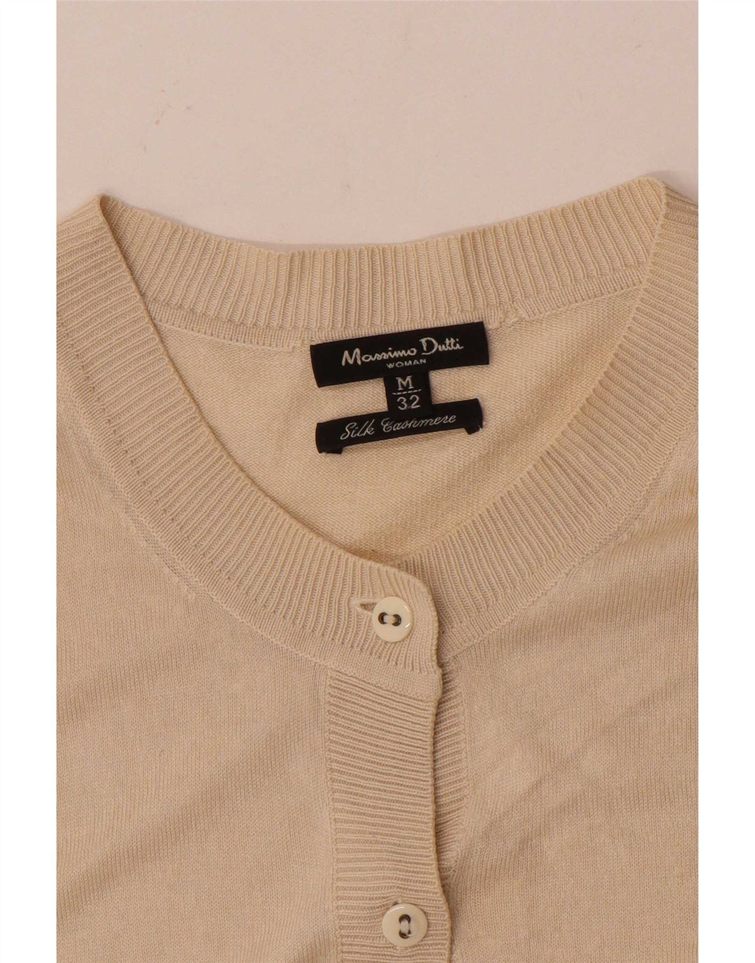 Massimo Dutti Womens Cardigan Sweater UK 12 Medium Beige Silk