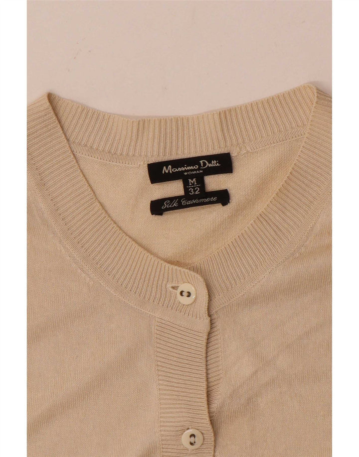 Massimo Dutti Womens Cardigan Sweater UK 12 Medium Beige Silk