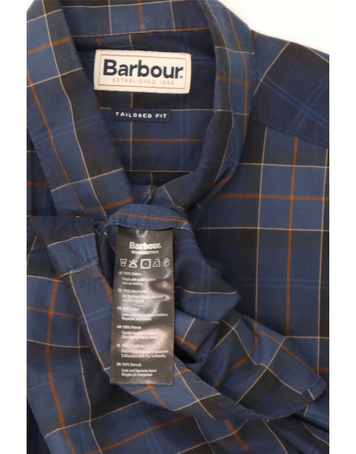 Barbour Mens Tailored Fit Shirt Medium Blue Plaid Cotton