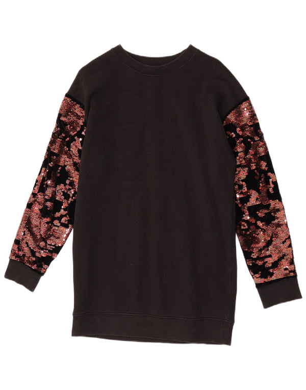 Topshop Womens Longline Sweatshirt Jumper UK 8 Small Black Colourblock