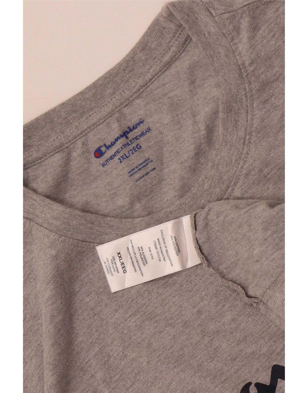 Champion Mens Graphic T-Shirt Top 2XL Grey Cotton