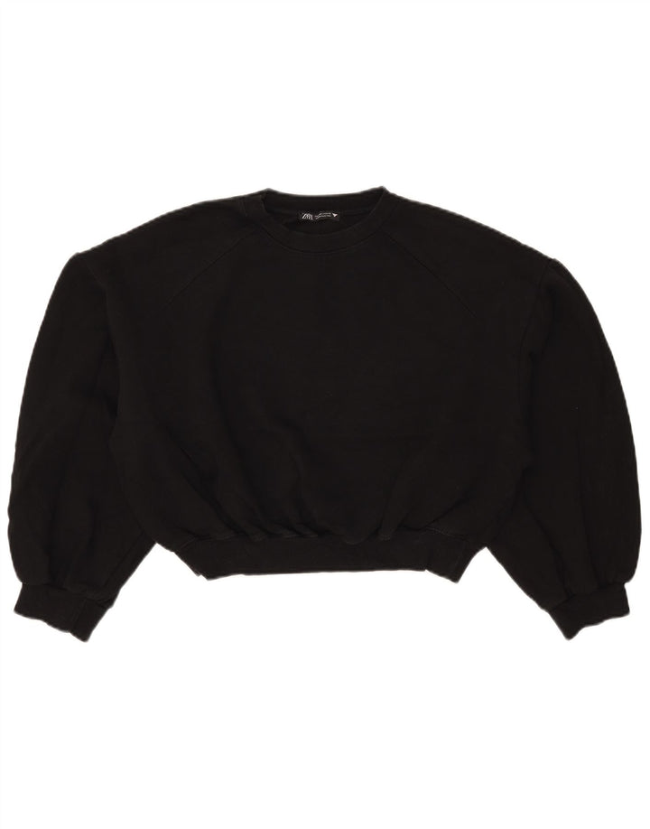 Zara Womens Crop Oversized Sweatshirt Jumper UK 10 Small Black Cotton