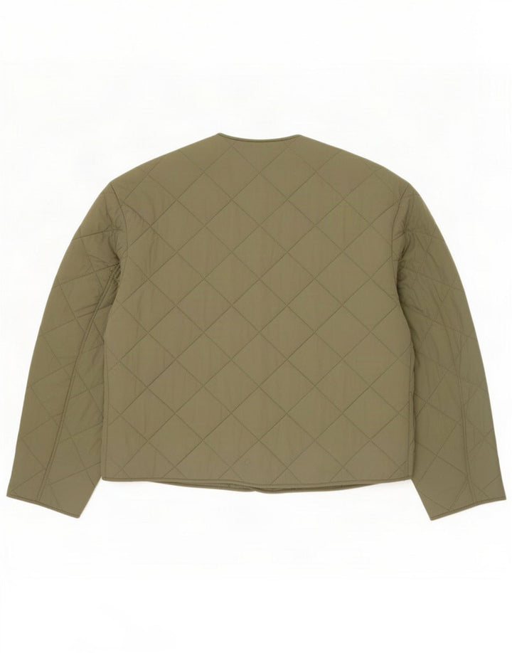 Massimo Dutti Womens Quilted Jacket UK 16 Large Khaki Nylon