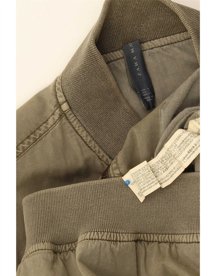 Zara Mens Bomber Jacket UK 36 Small Khaki Cotton