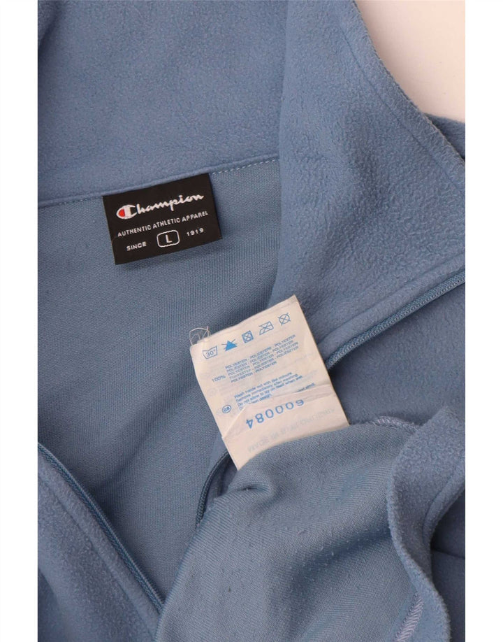Champion Mens Zip Neck Fleece Jumper Large Blue Cotton