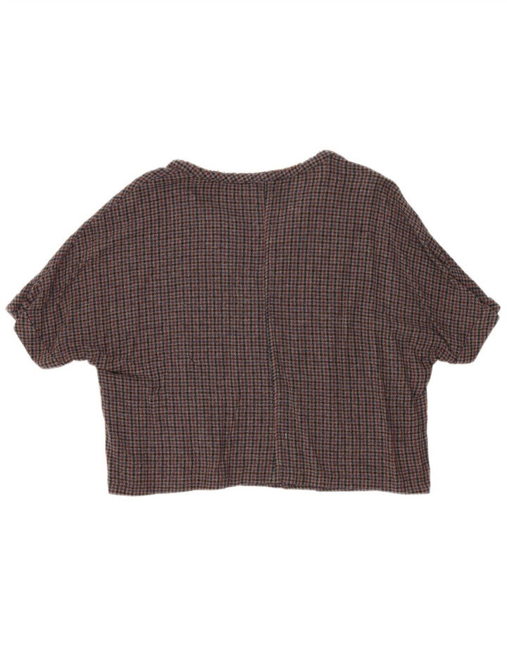 Zara Womens Crop Blouse Top UK 14 Medium Brown Check