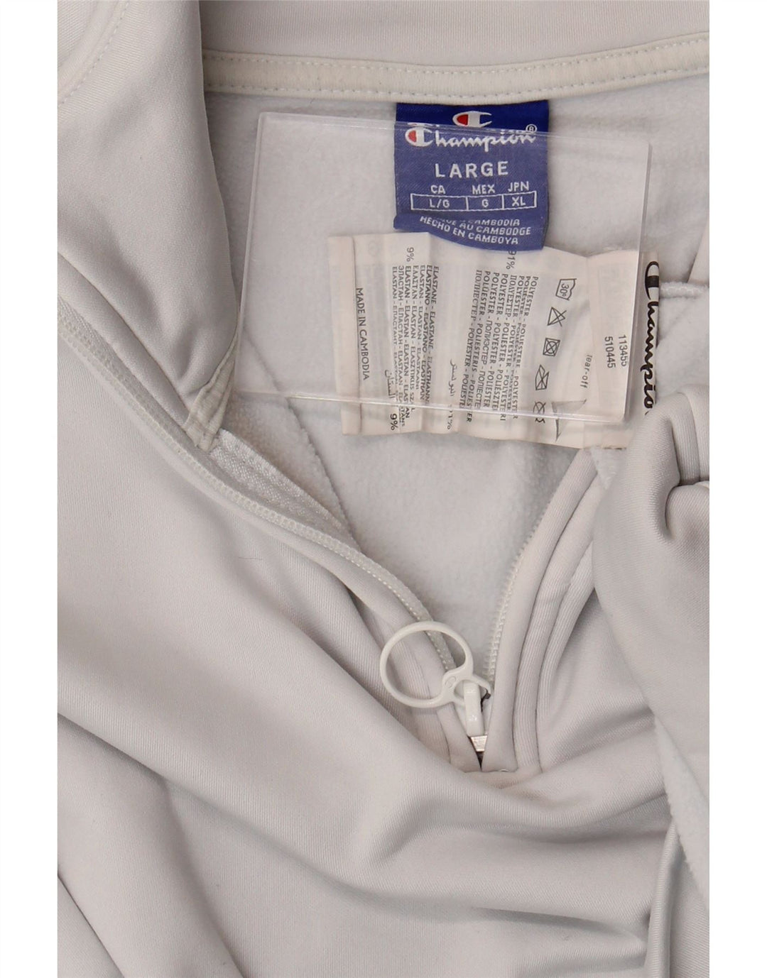 CHAMPION Womens Graphic Zip Neck Sweatshirt Jumper UK 16 Large White Vintage Champion and Second-Hand Champion from Messina Hembry 