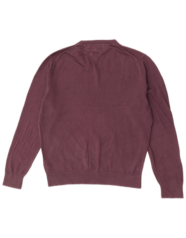 Tommy Hilfiger Mens V-Neck Jumper Sweater Large Purple Cotton