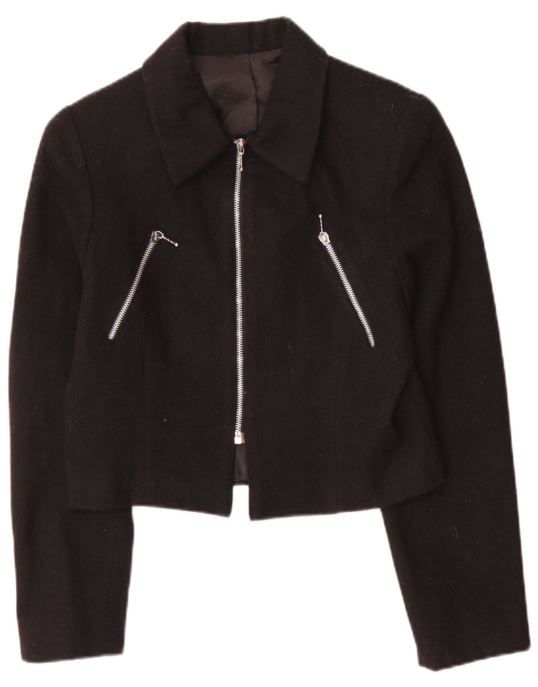 Vintage Womens Crop Blazer Jacket IT 42 Medium Black Wool