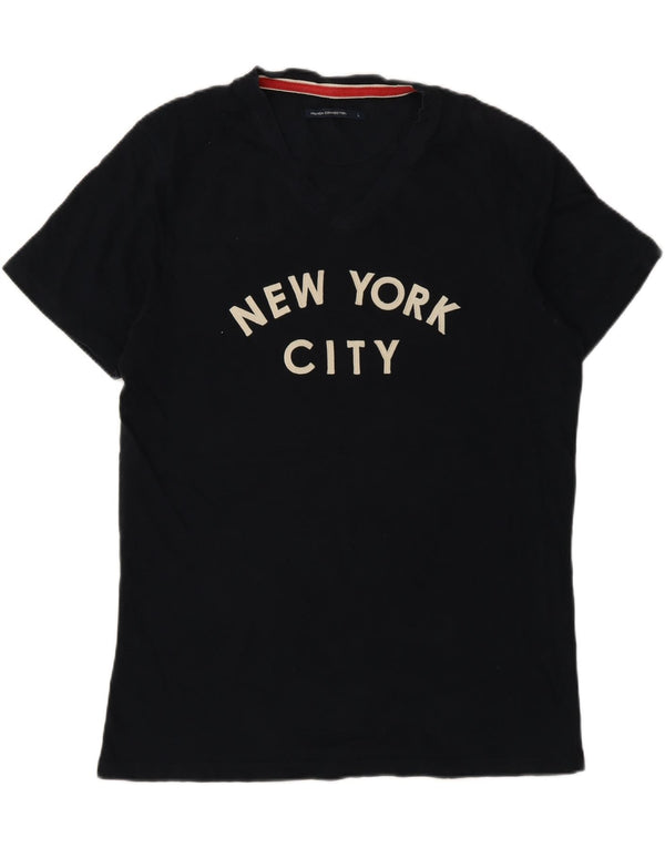 French Connection Mens Graphic T-Shirt Top Large Navy Blue Cotton