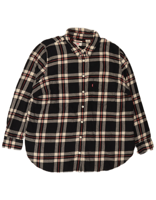 Levi's Womens Relaxed Fit Flannel Shirt UK 18 XL Black Check Cotton