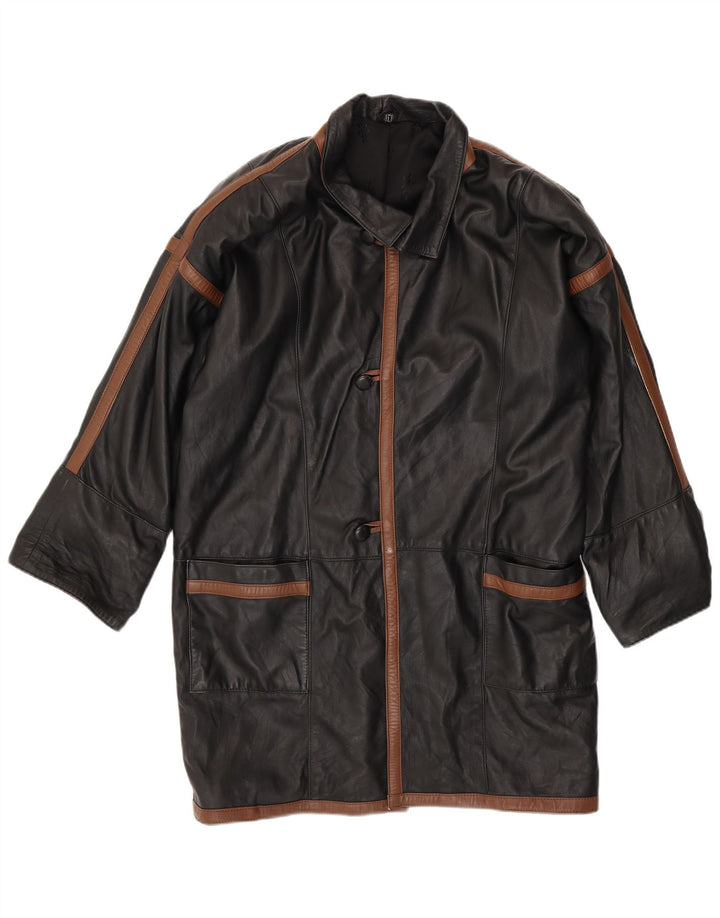 VINTAGE Mens Leather Coat UK 40 Large Black Colourblock