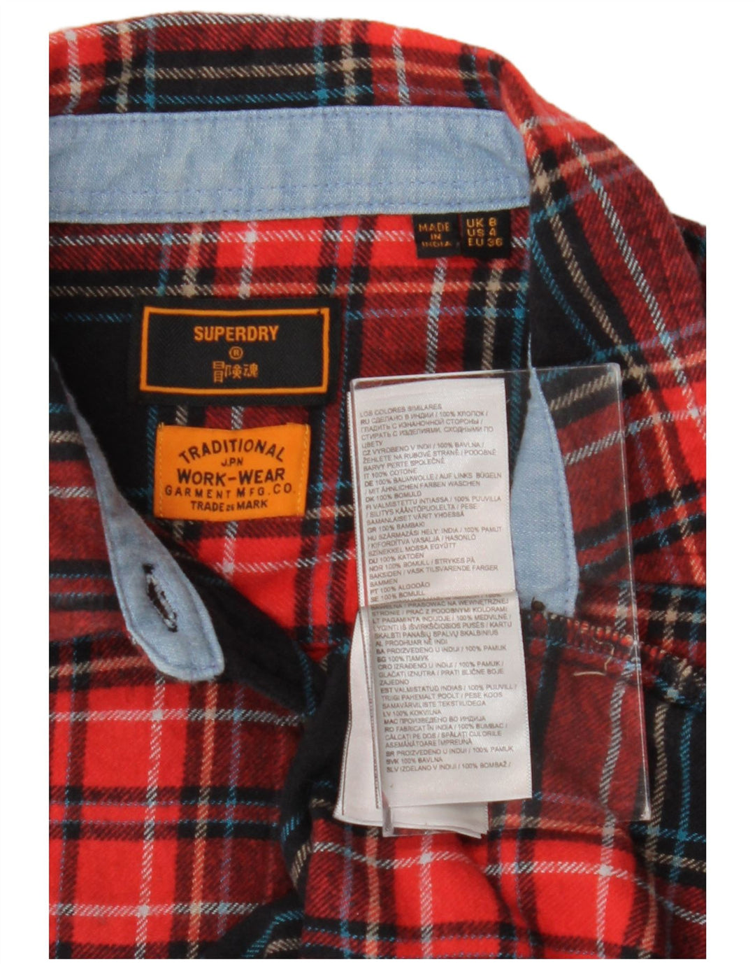 SUPERDRY Womens Flannel Shirt UK 8 Small Red Check Cotton