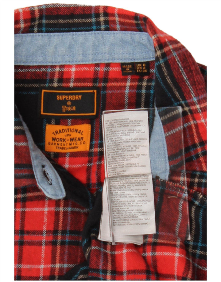 SUPERDRY Womens Flannel Shirt UK 8 Small Red Check Cotton
