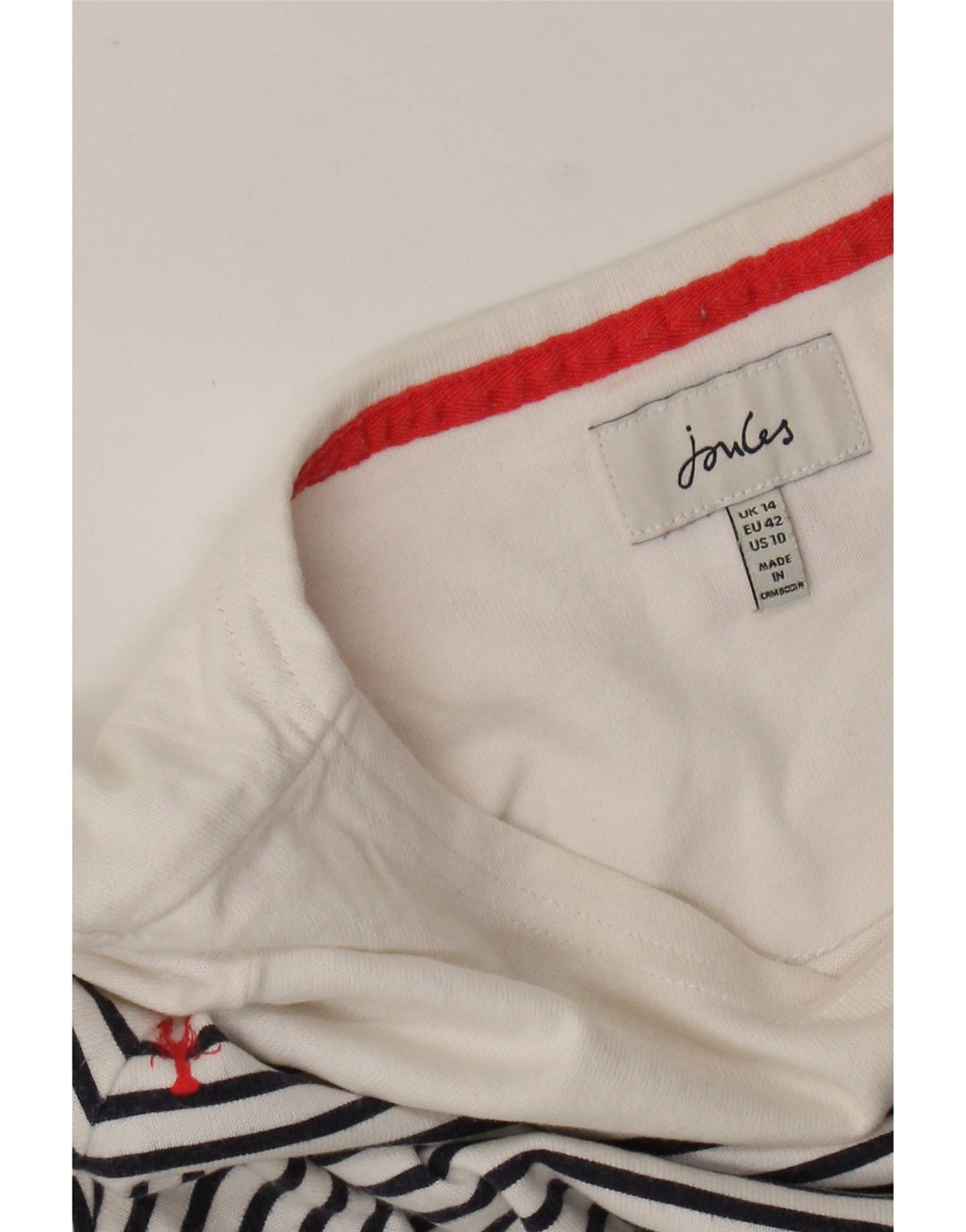 JOULES Womens Top Long Sleeve UK 14 Large White Striped